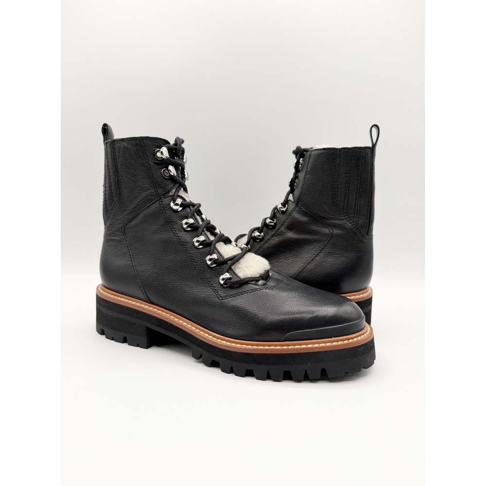 Marc Fisher Lizzie Black Leather Shearling Lug Sole Ankle Boots (7)